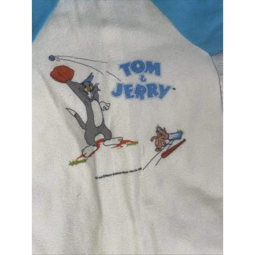 Vintage 1981 Tom & Jerry Baby Sleeper Baseball 0-3 Months ? Button Up Blue/White